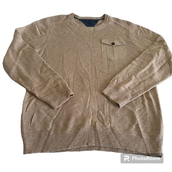 Tommy Hilfiger Mens Size XXL Beige Front Chest Pocket Knit Pullover Sweater- - Picture 1 of 7